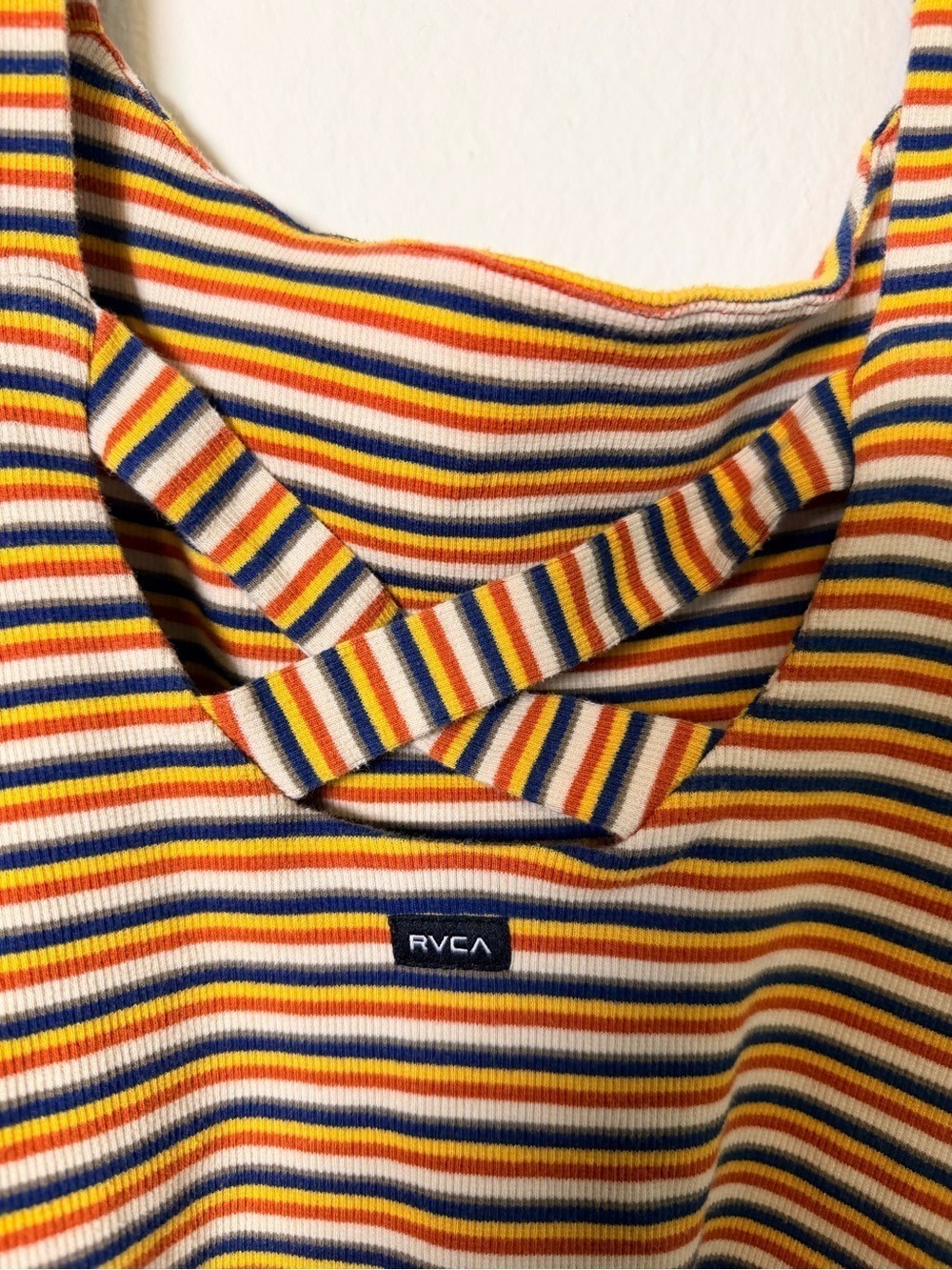 RVCA Rainbow Stripe Rib Knit Cross Front Crop Tank Top Women’s Large - Picture 7 of 7